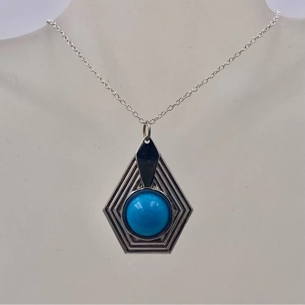 Southwestern Style Geometric Blue Cabochon Pendant - Picture 2 of 10